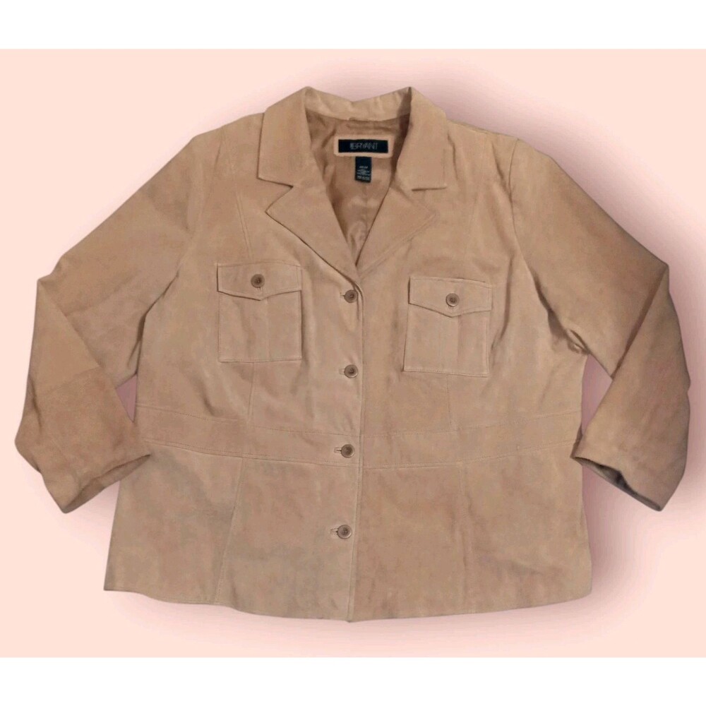 Lane Bryant Genuine Suede Leather Tan Blazer Jacket Plus Sz 26/28 Pockets Lined